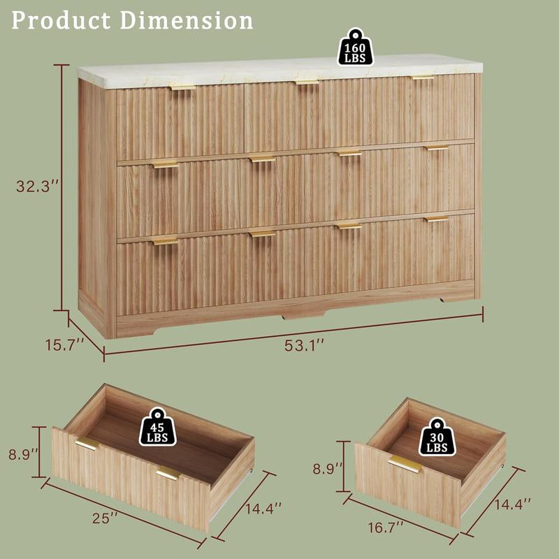 Fluted Bedroom Dresser with a Faux Marble Top