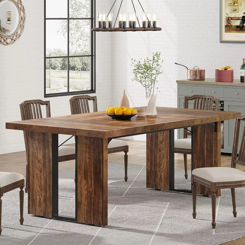71" Large Dining Table for 6 to 8 People, Rustic Farmhouse Style Dinner Table, Rectangular Dining Table for Kitchen,