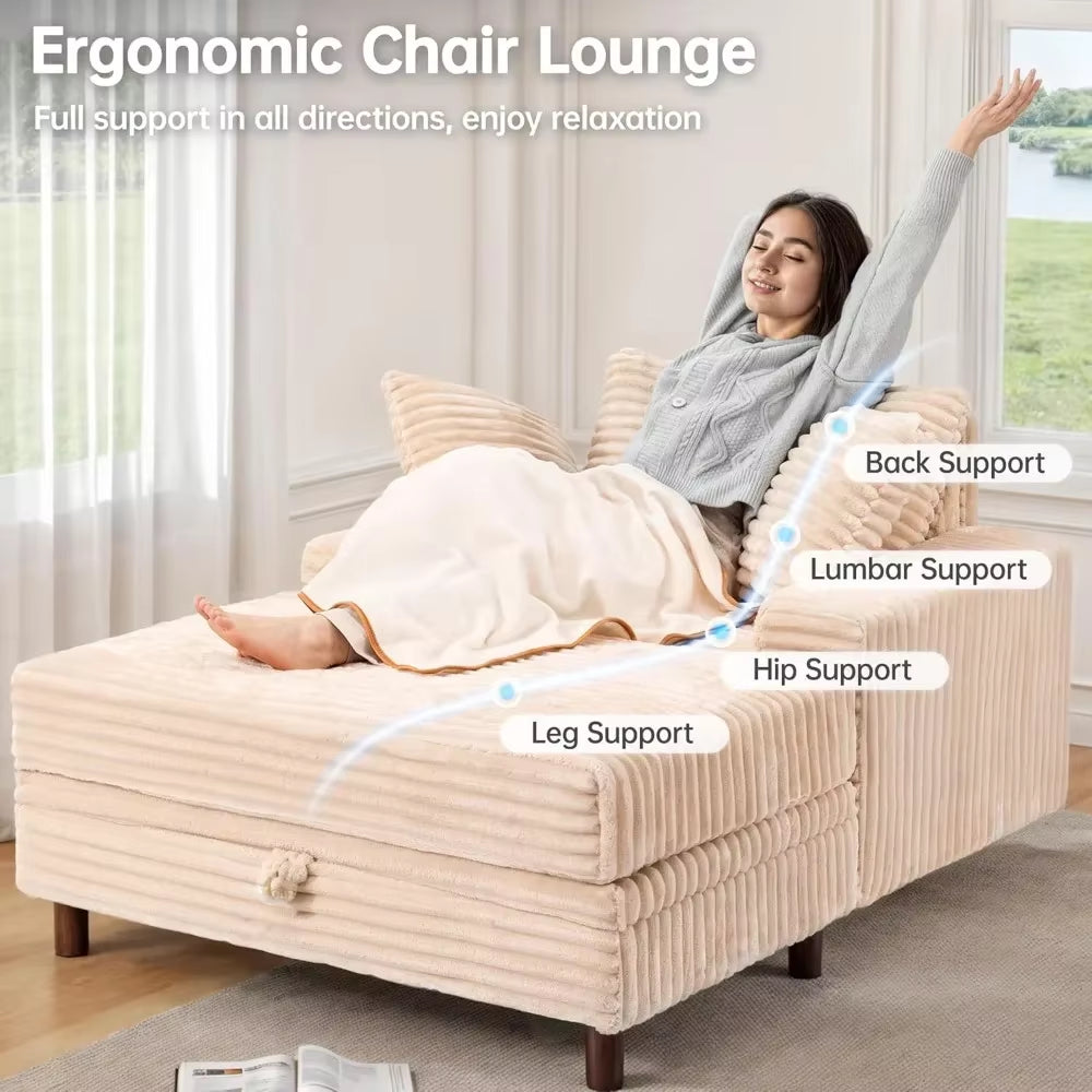 54" Oversized Chaise Lounge Chair Indoor Comfortable Sofa Bed with Storage Ottoman Upholstered Reading Chair Cloud Couch