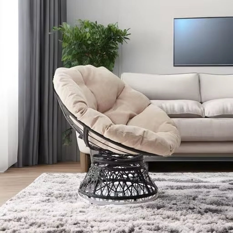 40" Ergonomic Wicker Papasan Chair with Soft Thick Density Fabric Cushion,High Capacity Steel Frame,360 Degree Swivel for Living