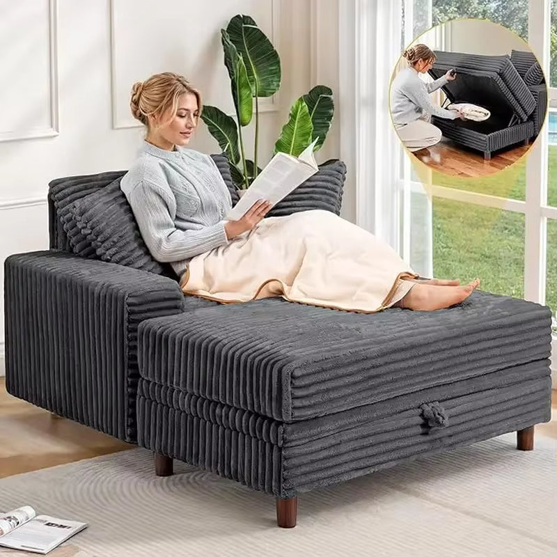 54" Oversized Chaise Lounge Chair Indoor Comfortable Sofa Bed with Storage Ottoman Upholstered Reading Chair Cloud Couch