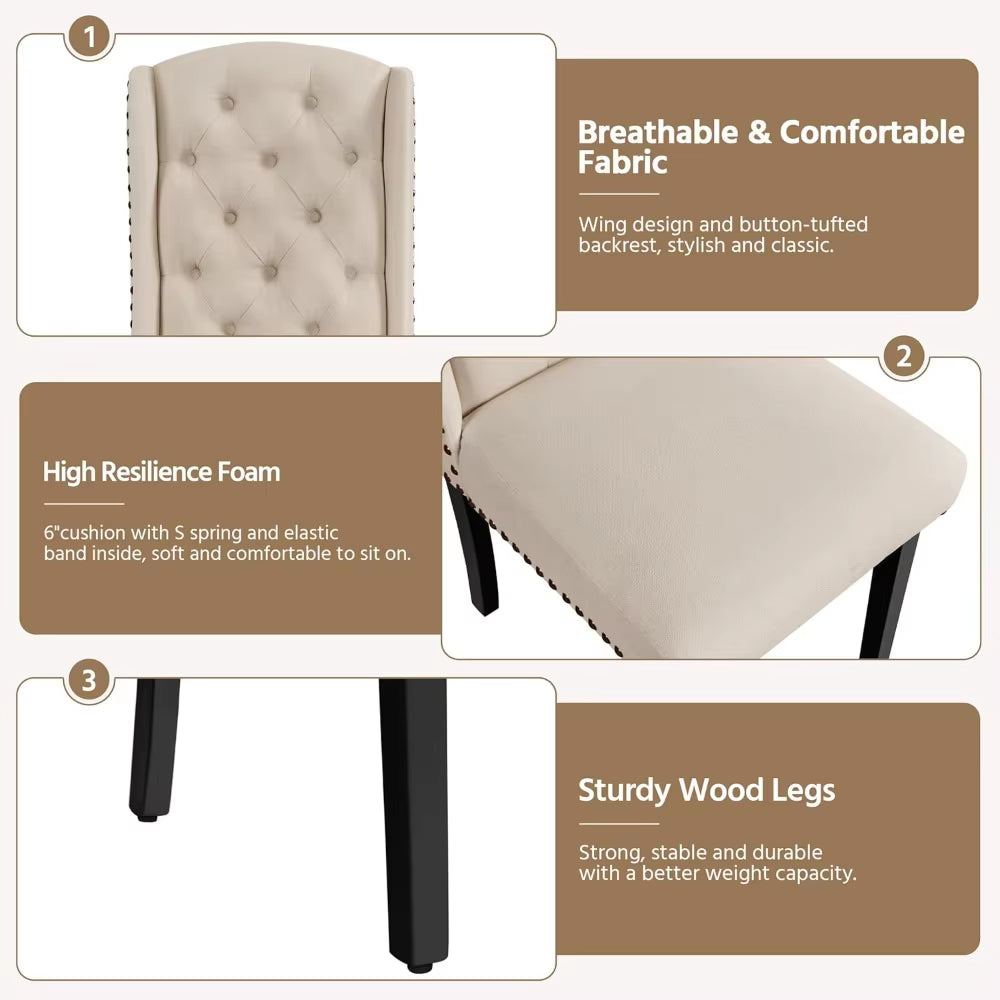 Upholstered Dining Chairs Set of 4 Button Tufted Kitchen Chairs with Solid Wood Legs and Nailhead Trims for Dining Room