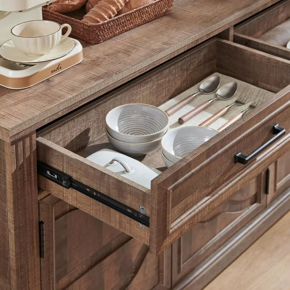 Large 55 Buffet Sideboard with 3 Doors and 2 Drawers - Storage Cabinet for Dining, Coffee, and Wine Bars