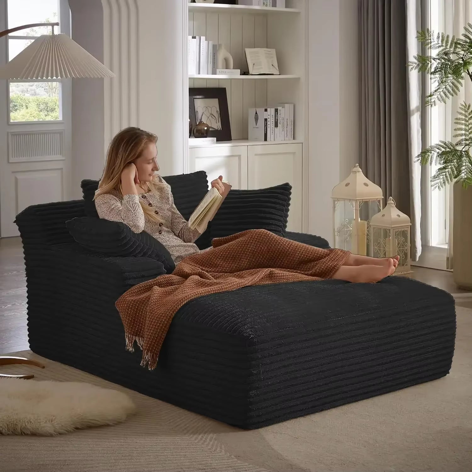 Modern Plush Corduroy 49.2" Full Foam Oversized Chaise Lounge Chair Cozy Cloud Couch Sleeper Sofa Daybed for Extra Comfort