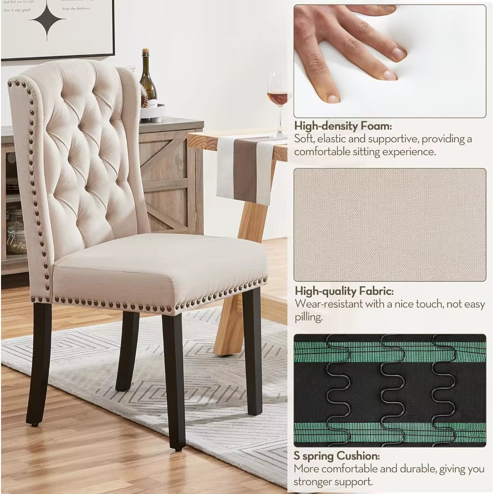 Upholstered Dining Chairs Set of 4 Button Tufted Kitchen Chairs with Solid Wood Legs and Nailhead Trims for Dining Room