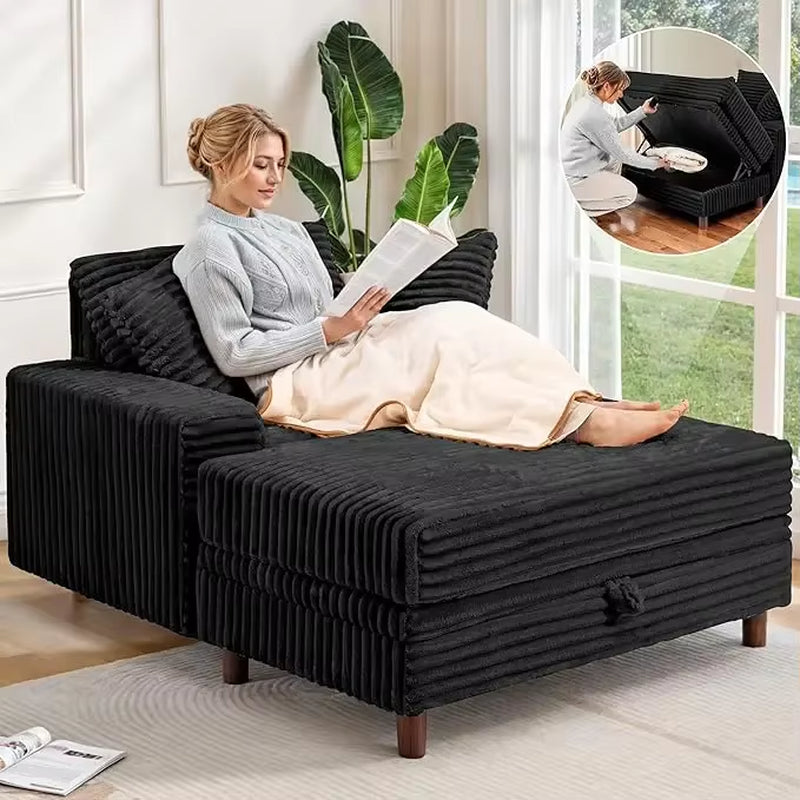 54" Oversized Chaise Lounge Chair Indoor Comfortable Sofa Bed with Storage Ottoman Upholstered Reading Chair Cloud Couch