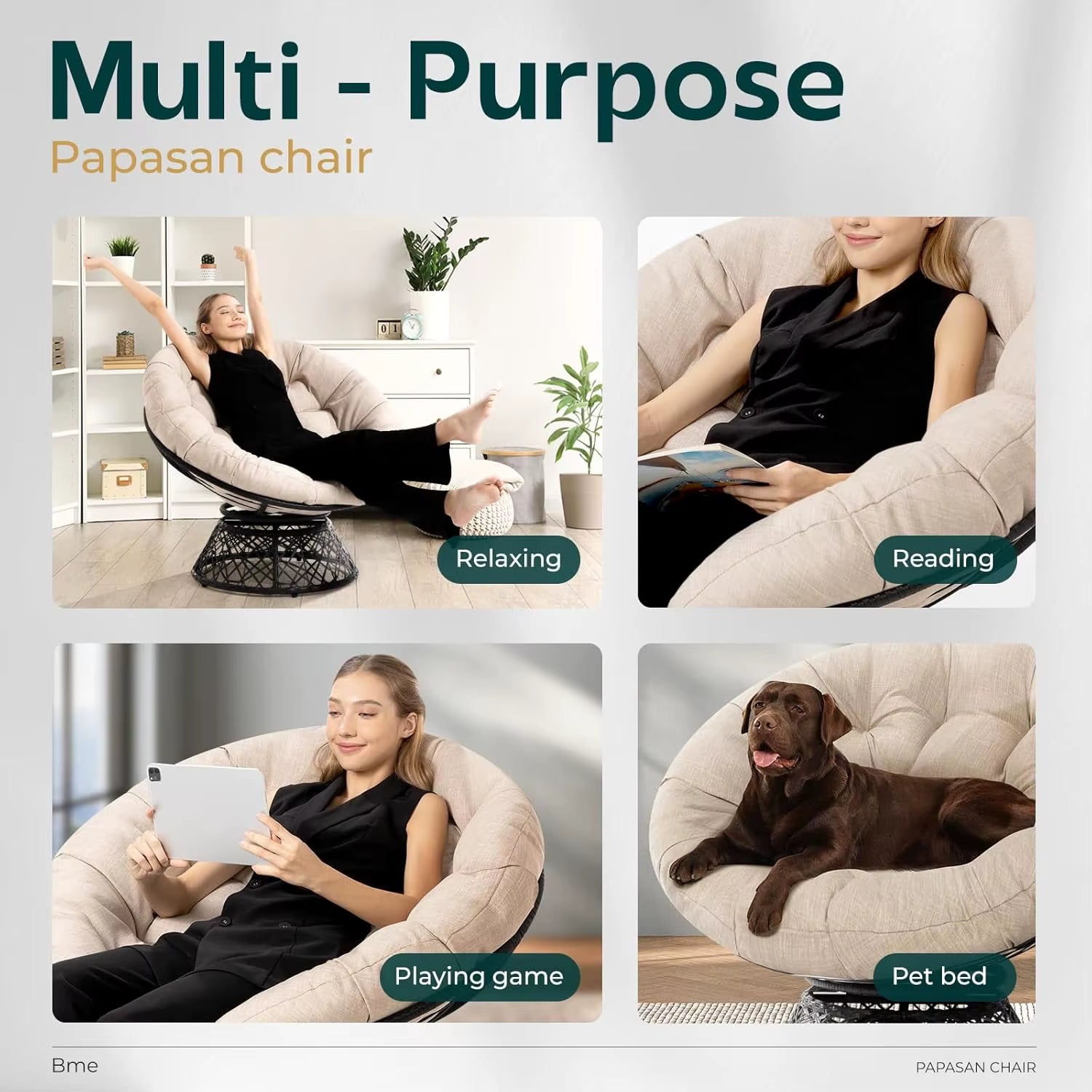 40" Ergonomic Wicker Papasan Chair with Soft Thick Density Fabric Cushion,High Capacity Steel Frame,360 Degree Swivel for Living