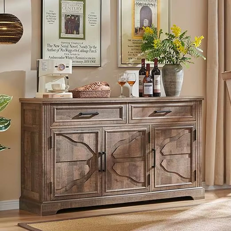 Large 55 Buffet Sideboard with 3 Doors and 2 Drawers - Storage Cabinet for Dining, Coffee, and Wine Bars