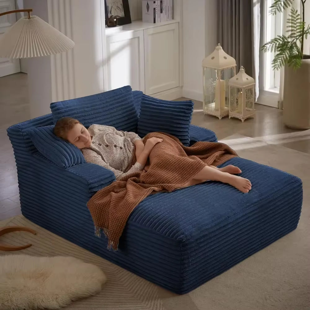 Modern Plush Corduroy 49.2" Full Foam Oversized Chaise Lounge Chair Cozy Cloud Couch Sleeper Sofa Daybed for Extra Comfort