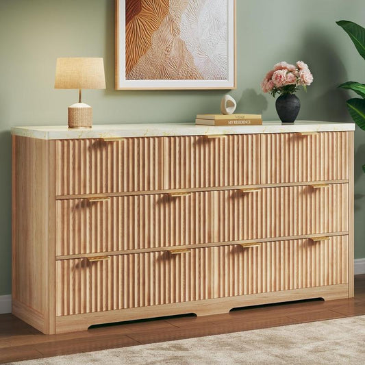 Fluted Bedroom Dresser with a Faux Marble Top