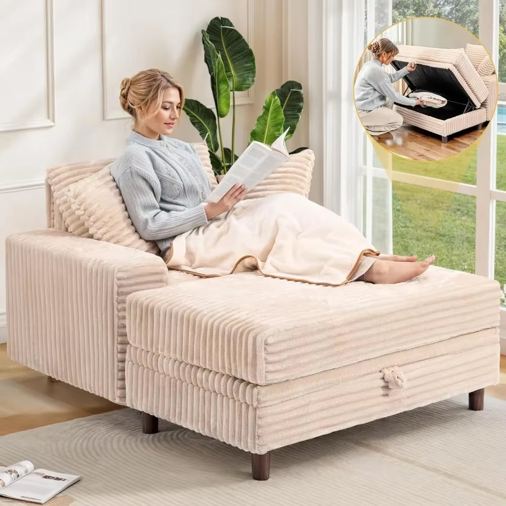54" Oversized Chaise Lounge Chair Indoor Comfortable Sofa Bed with Storage Ottoman Upholstered Reading Chair Cloud Couch