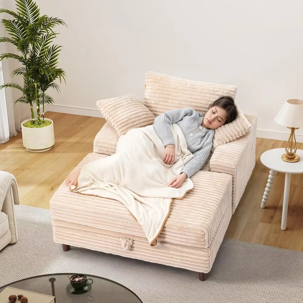54" Oversized Chaise Lounge Chair Indoor Comfortable Sofa Bed with Storage Ottoman Upholstered Reading Chair Cloud Couch