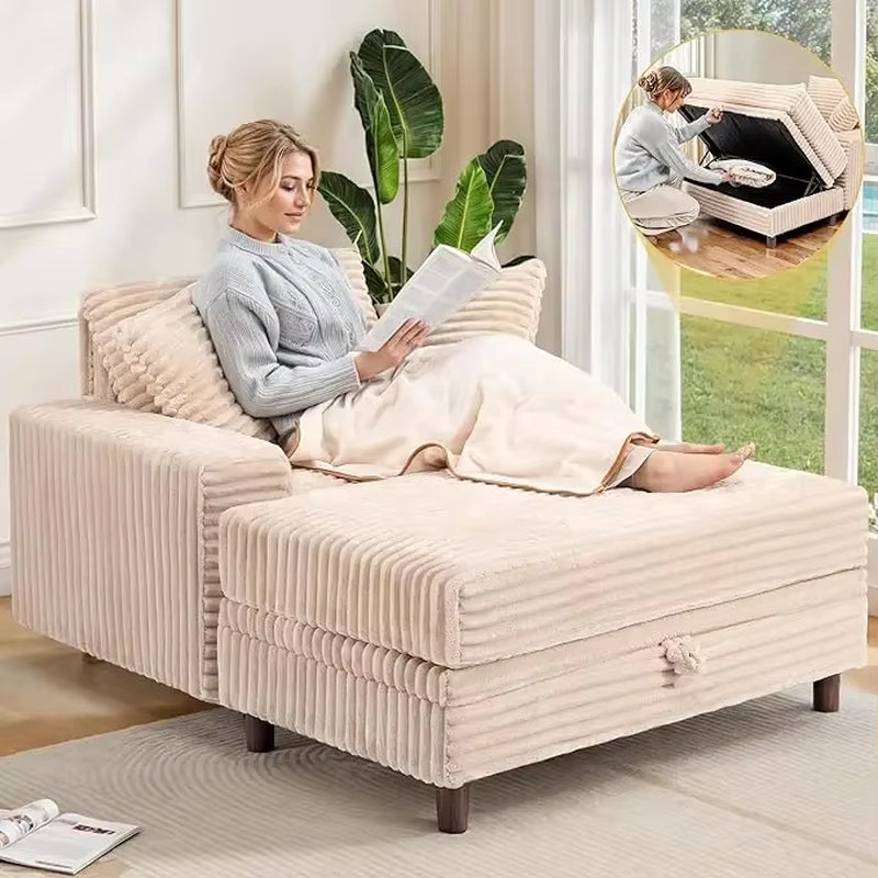 54" Oversized Chaise Lounge Chair Indoor Comfortable Sofa Bed with Storage Ottoman Upholstered Reading Chair Cloud Couch