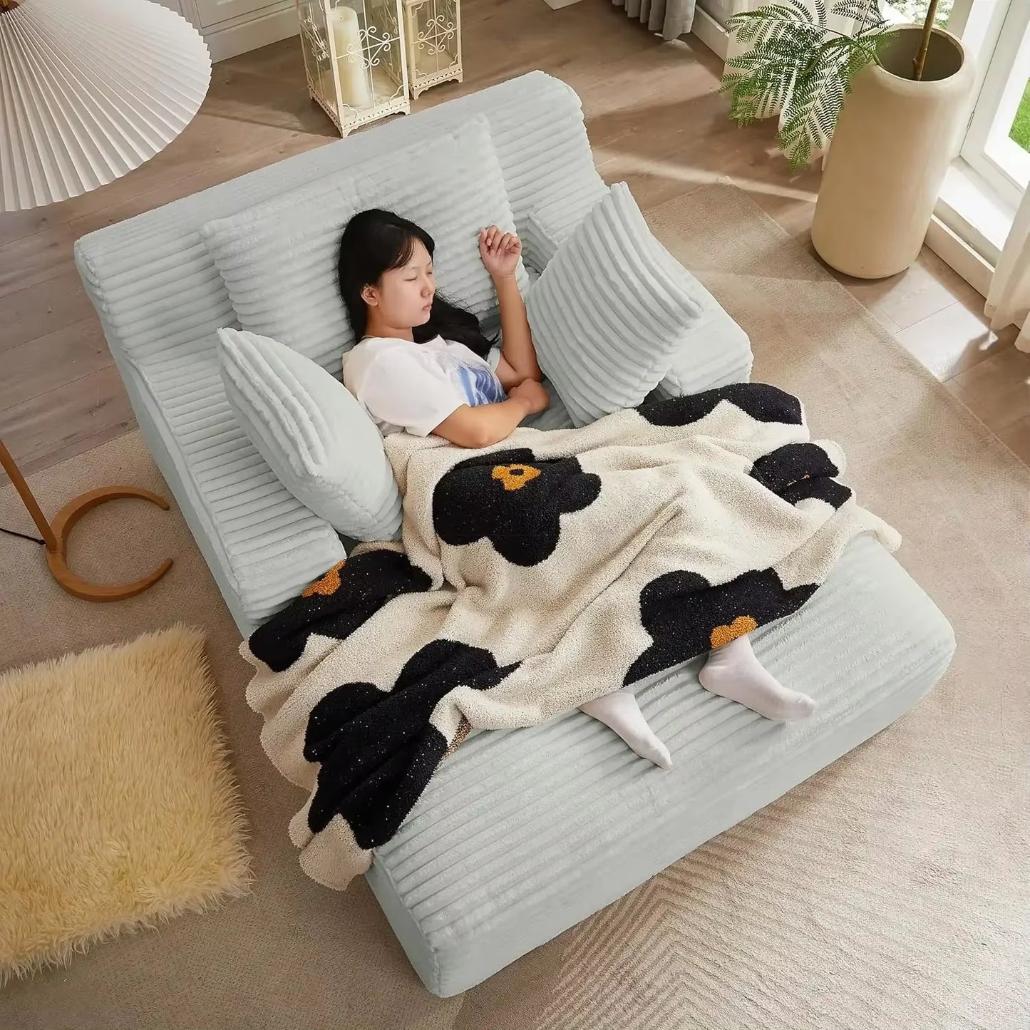 Modern Plush Corduroy 49.2" Full Foam Oversized Chaise Lounge Chair Cozy Cloud Couch Sleeper Sofa Daybed for Extra Comfort