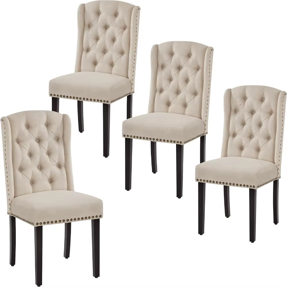 Upholstered Dining Chairs Set of 4 Button Tufted Kitchen Chairs with Solid Wood Legs and Nailhead Trims for Dining Room