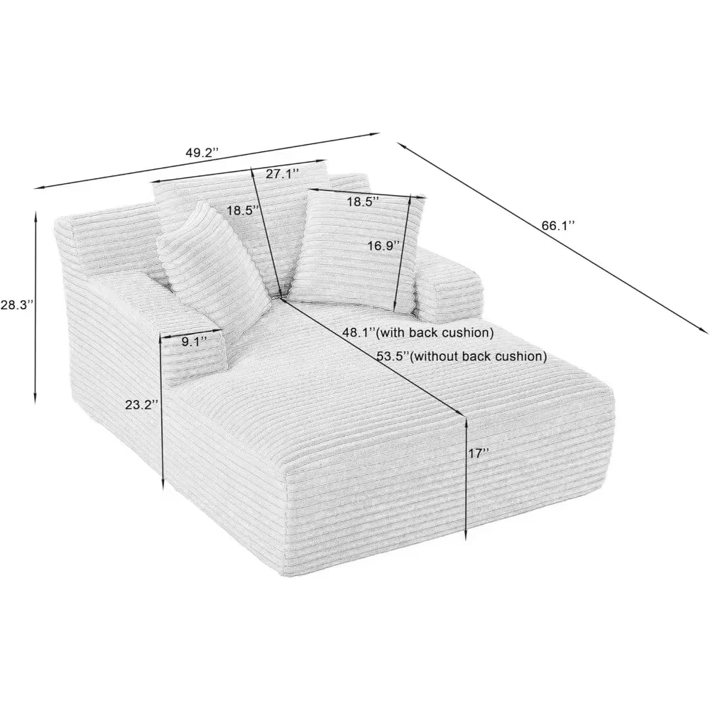 Modern Plush Corduroy 49.2" Full Foam Oversized Chaise Lounge Chair Cozy Cloud Couch Sleeper Sofa Daybed for Extra Comfort