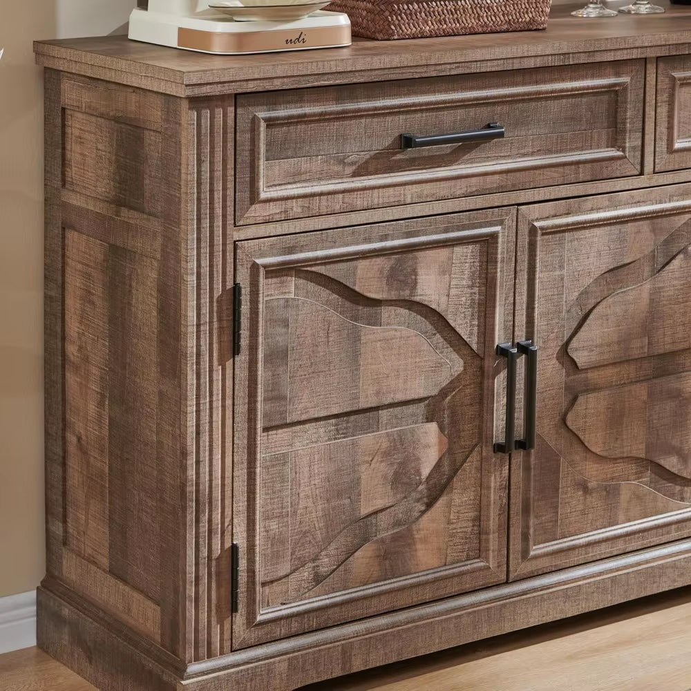 Large 55 Buffet Sideboard with 3 Doors and 2 Drawers - Storage Cabinet for Dining, Coffee, and Wine Bars