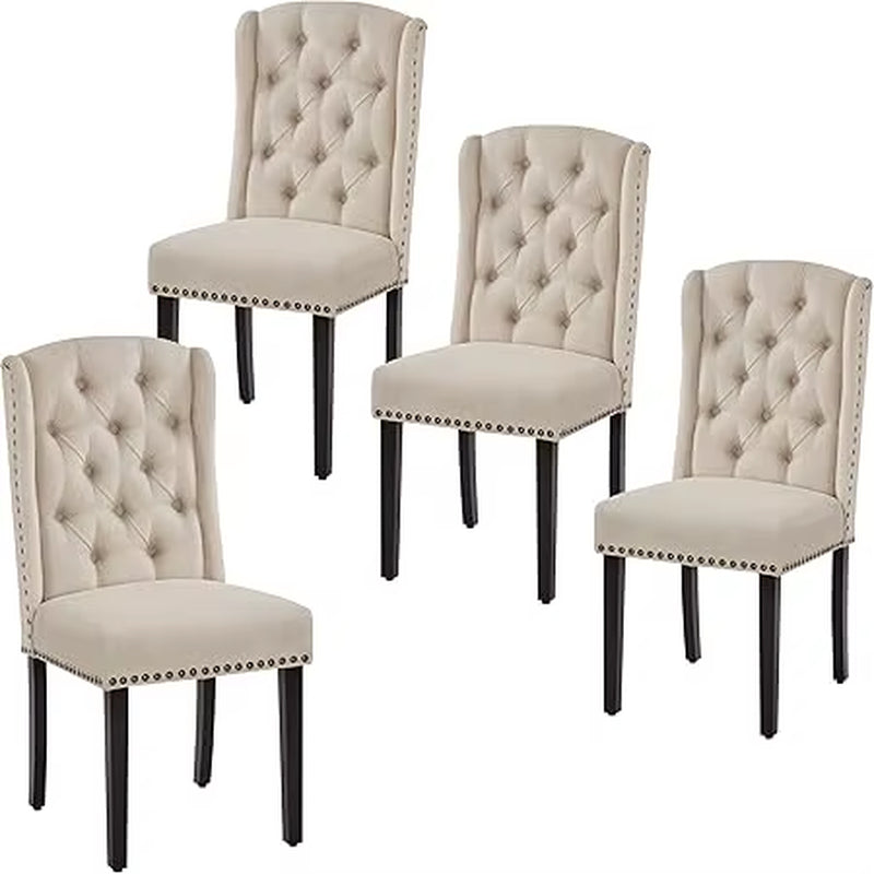 Upholstered Dining Chairs Set of 4 Button Tufted Kitchen Chairs with Solid Wood Legs and Nailhead Trims for Dining Room