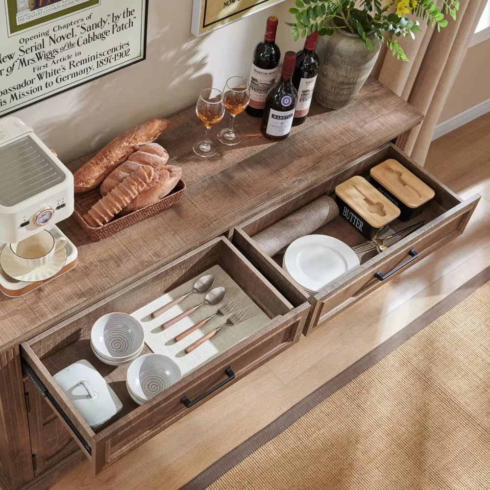 Large 55 Buffet Sideboard with 3 Doors and 2 Drawers - Storage Cabinet for Dining, Coffee, and Wine Bars