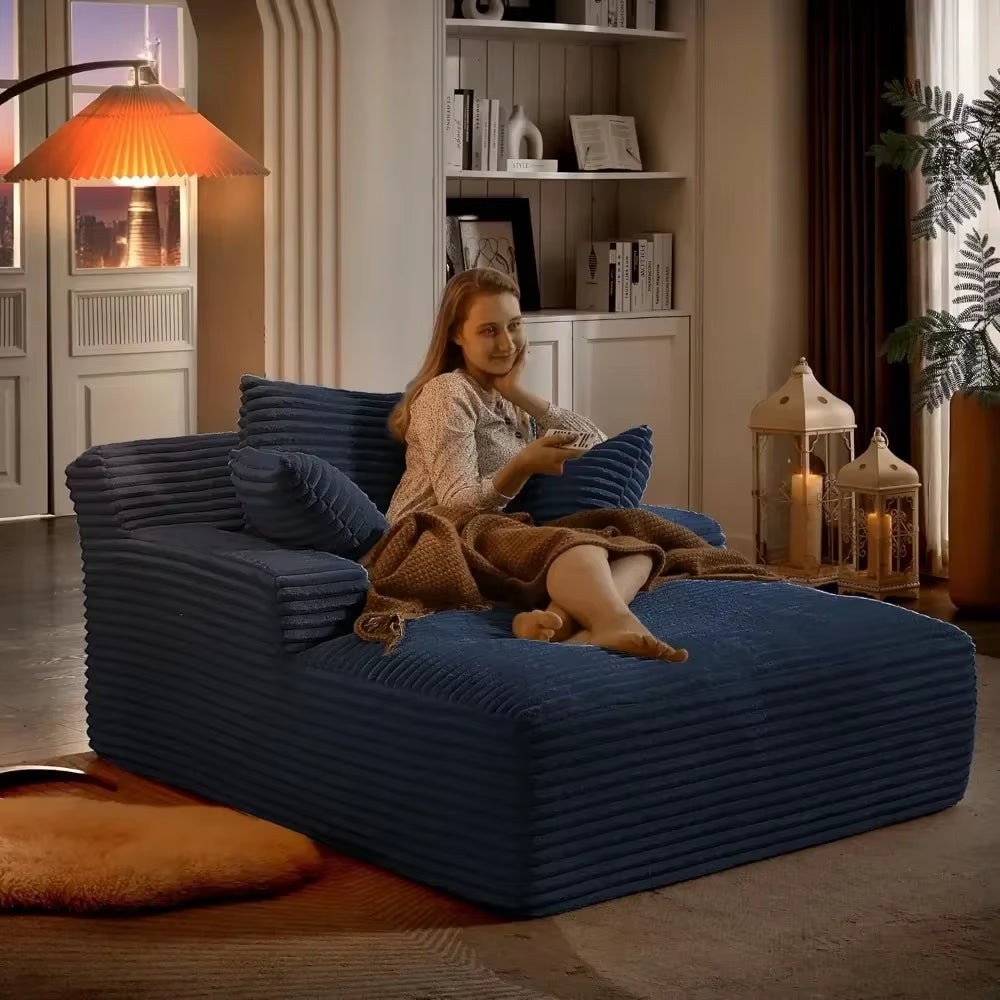 Modern Plush Corduroy 49.2" Full Foam Oversized Chaise Lounge Chair Cozy Cloud Couch Sleeper Sofa Daybed for Extra Comfort