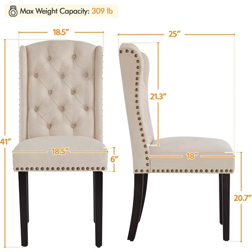 Upholstered Dining Chairs Set of 4 Button Tufted Kitchen Chairs with Solid Wood Legs and Nailhead Trims for Dining Room