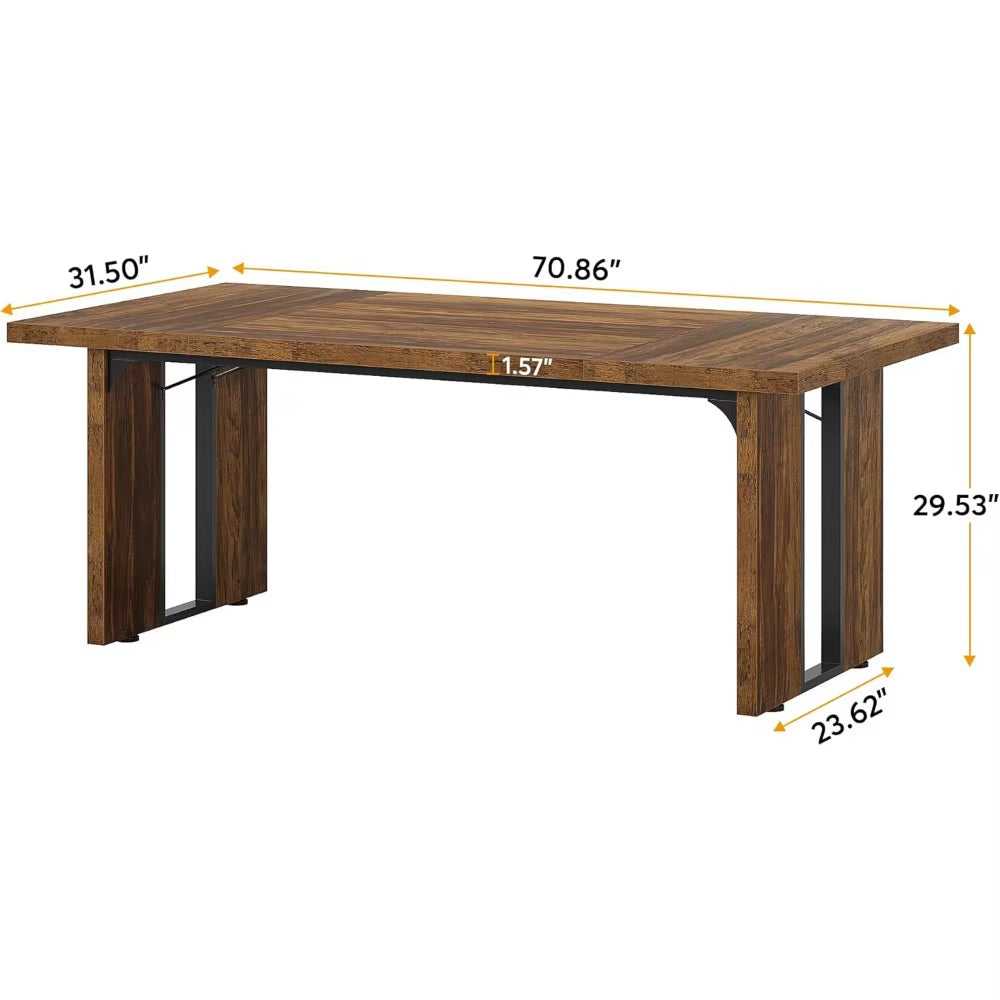 71" Large Dining Table for 6 to 8 People, Rustic Farmhouse Style Dinner Table, Rectangular Dining Table for Kitchen,
