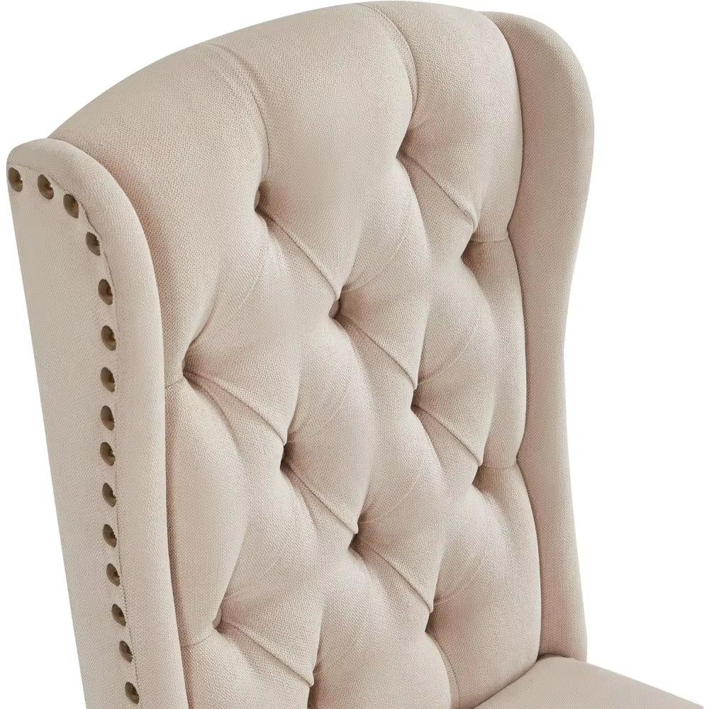 Upholstered Dining Chairs Set of 4 Button Tufted Kitchen Chairs with Solid Wood Legs and Nailhead Trims for Dining Room