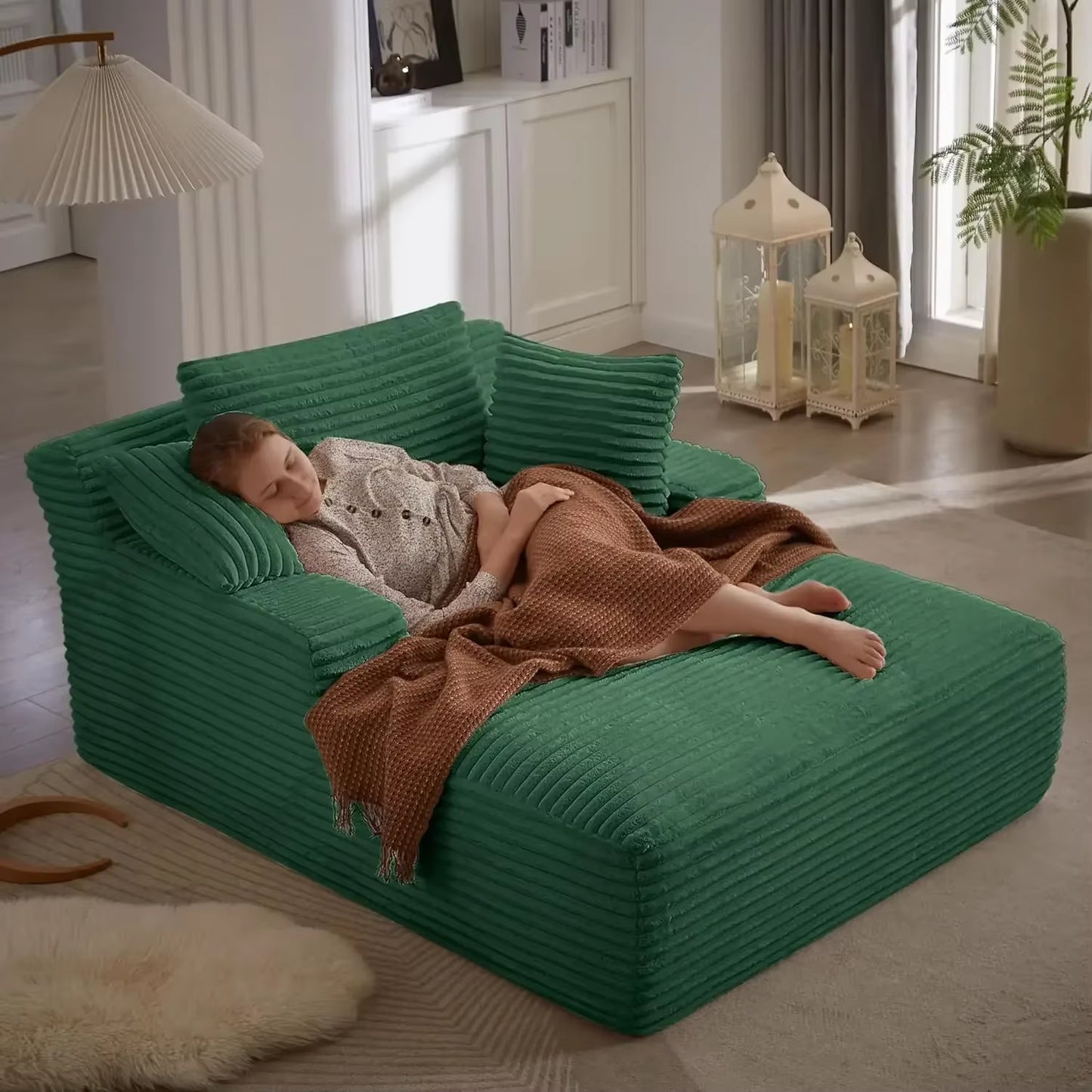 Modern Plush Corduroy 49.2" Full Foam Oversized Chaise Lounge Chair Cozy Cloud Couch Sleeper Sofa Daybed for Extra Comfort