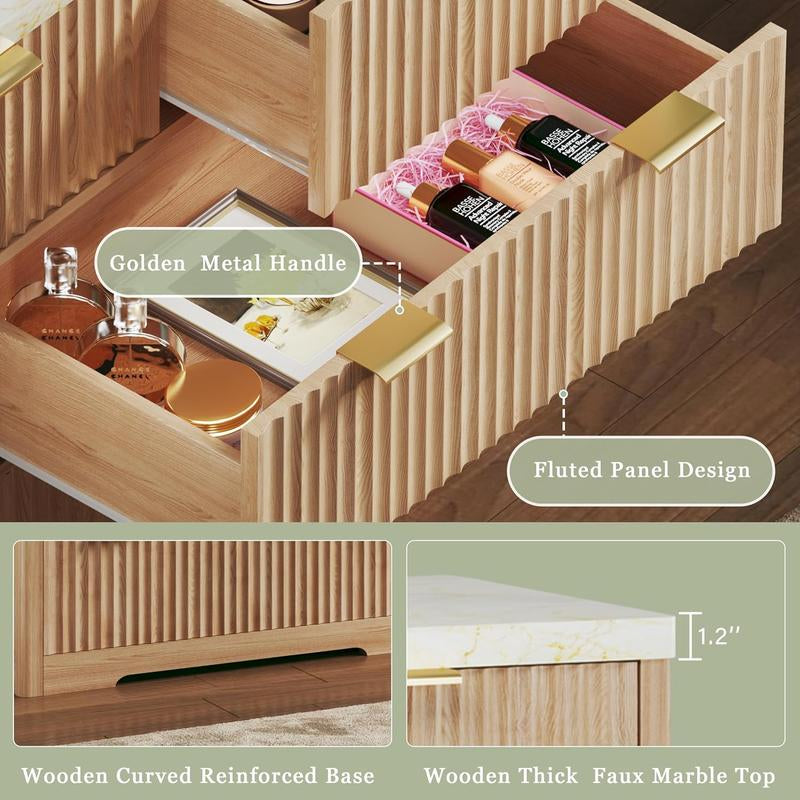 Fluted Bedroom Dresser with a Faux Marble Top