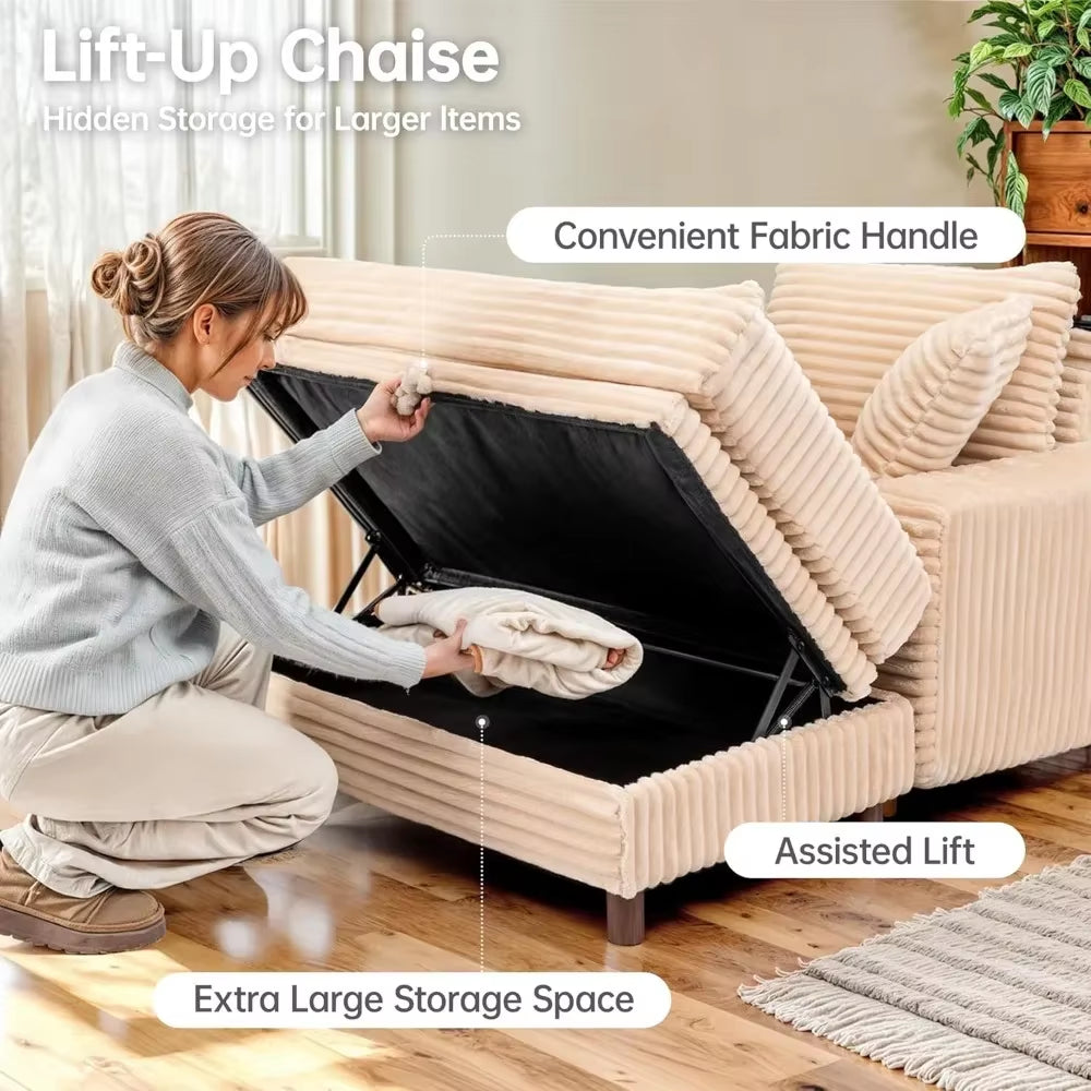 54" Oversized Chaise Lounge Chair Indoor Comfortable Sofa Bed with Storage Ottoman Upholstered Reading Chair Cloud Couch